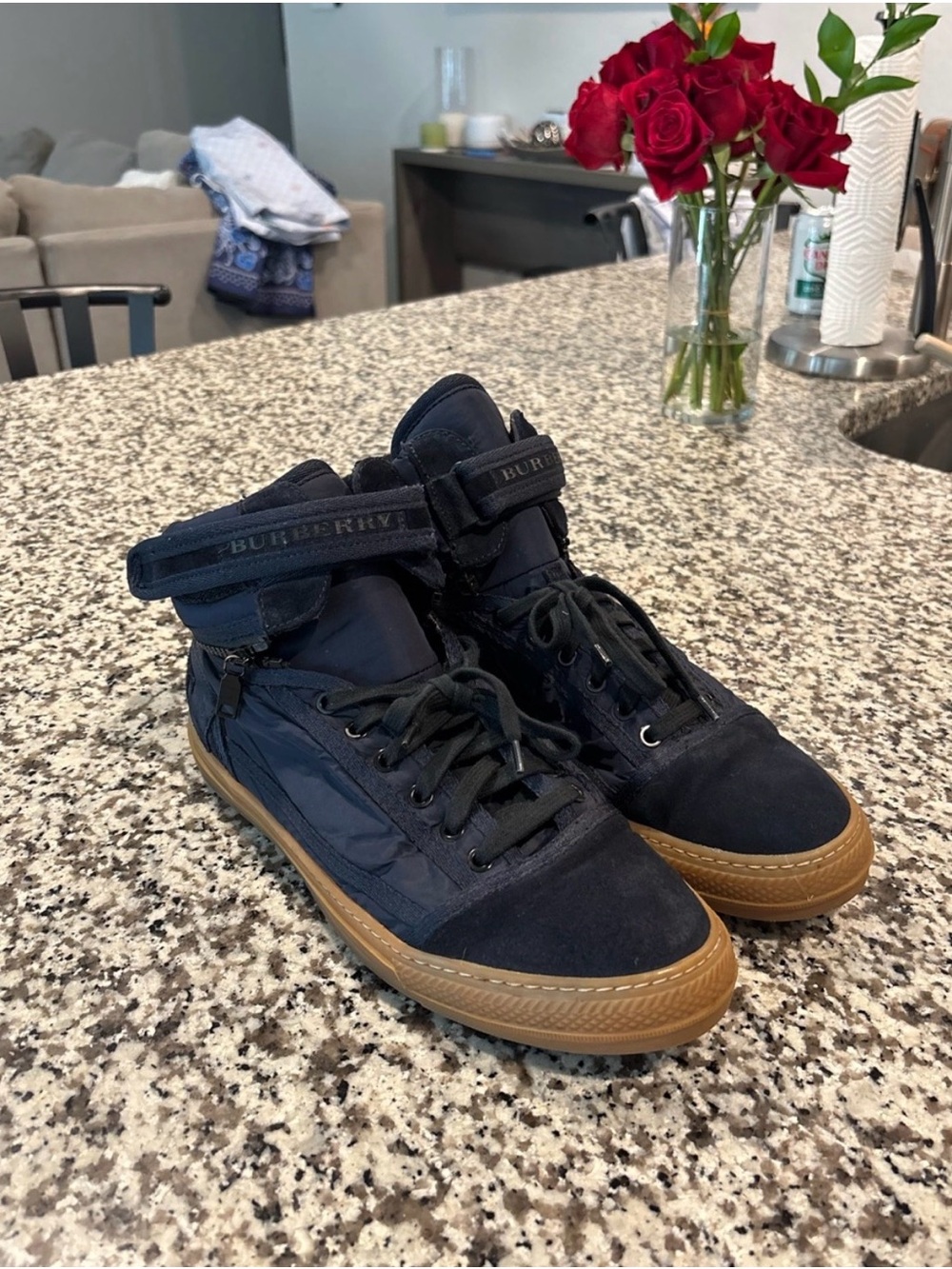 Burberry Navy High-Top Sneakers